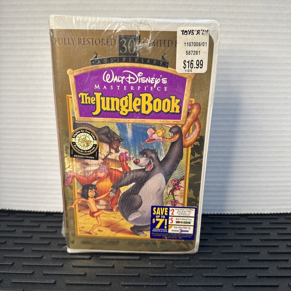 Disney The Jungle Book VHS Unisex OS Gold 30th Anniversary Sealed Clamshell